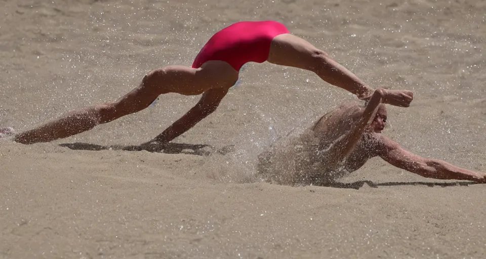 Image similar to olympic swimming in sand instead of water, extremely coherent, motion blur