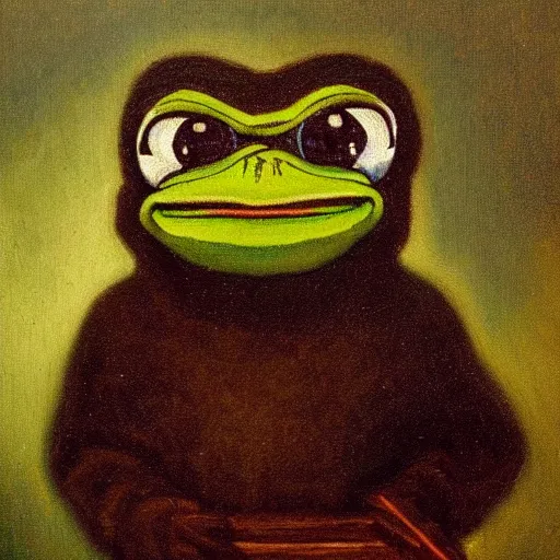 Prompt: a painting of Pepe the frog made by Rembrandt van Rijn