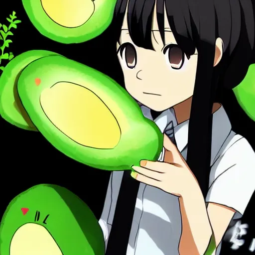 Prompt: tomoko kuroki watamote dressed as an avocado anime trending art