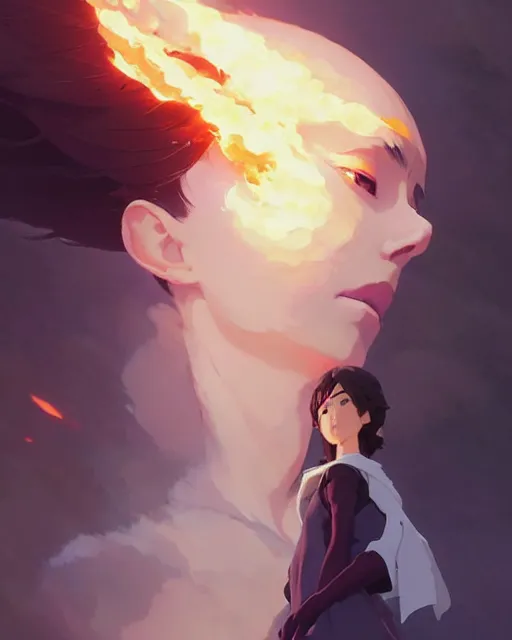 Prompt: woman, detailed perfect face, exquisite details, fire magic, mid view, design on a white background, by studio muti, greg rutkowski makoto shinkai takashi takeuchi studio ghibli