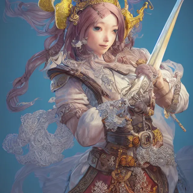 Image similar to studio portrait of neutral good colorful female cleric bard healer as absurdly beautiful, gorgeous, elegant, young gravure idol, an ultrafine hyperdetailed illustration by kim jung gi, irakli nadar, intricate linework, sharp focus, bright colors, octopath traveler, final fantasy, unreal engine 5 highly rendered, global illumination, radiant light, detailed and intricate environment