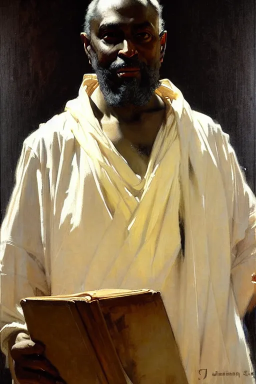 Image similar to leyendecker and solomon joseph solomon and richard schmid and jeremy lipking victorian loose genre loose painting full length portrait painting of jesus