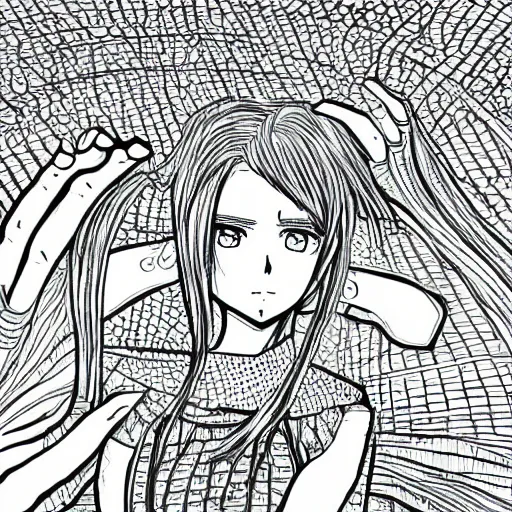 Prompt: highly detailed line art illustration of a emerging soul manga