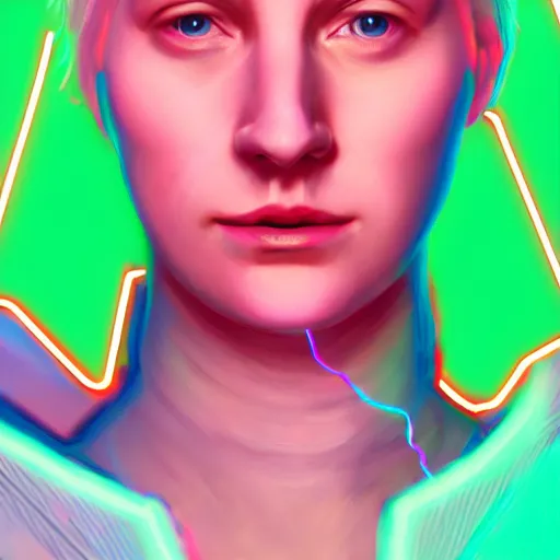 Image similar to photorealistic cyberpunk brienne of tarth, iridescent neon