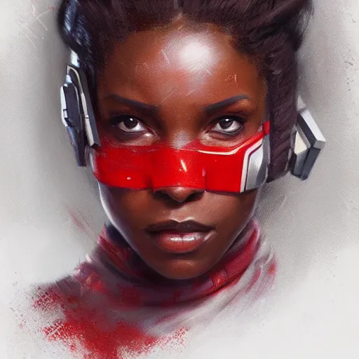 Image similar to portrait of a woman by greg rutkowski, a jedi knight, afroamerican, wearing a red and white tactical gear, star wars expanded universe, highly detailed portrait, she is about 3 0 years old, digital painting, artstation, concept art, smooth, sharp foccus ilustration, artstation hq