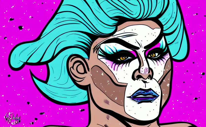 Prompt: portrait drag queen with bruised face on a space ship in comic style