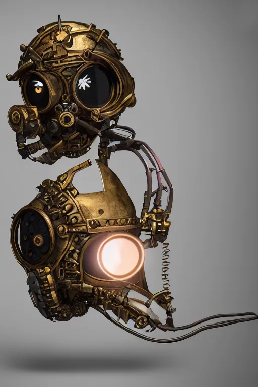 Image similar to steampunk mask minimalist fantasy art robot ninja helmet, global illumination ray tracing hdr fanart arstation by sung choi and eric pfeiffer and gabriel garza and casper konefal radiating a glowing aura