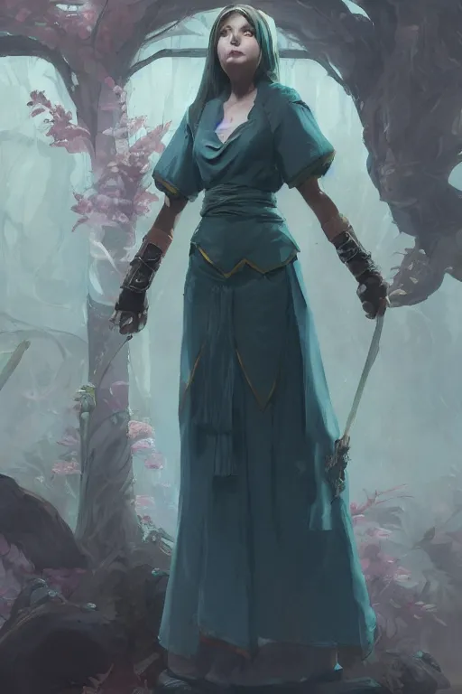 Prompt: rpg character art of a mage woman, highly detailed, half - body composition, by jeremy lipking, by studio ghibli, by disney, video game fanart