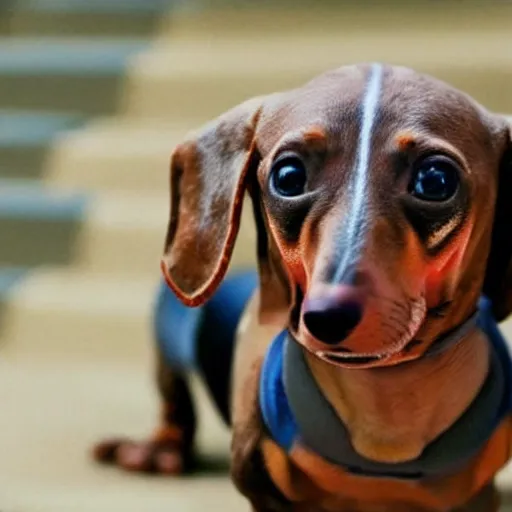 Image similar to Dwayne The Rock Johnson as a dachshund