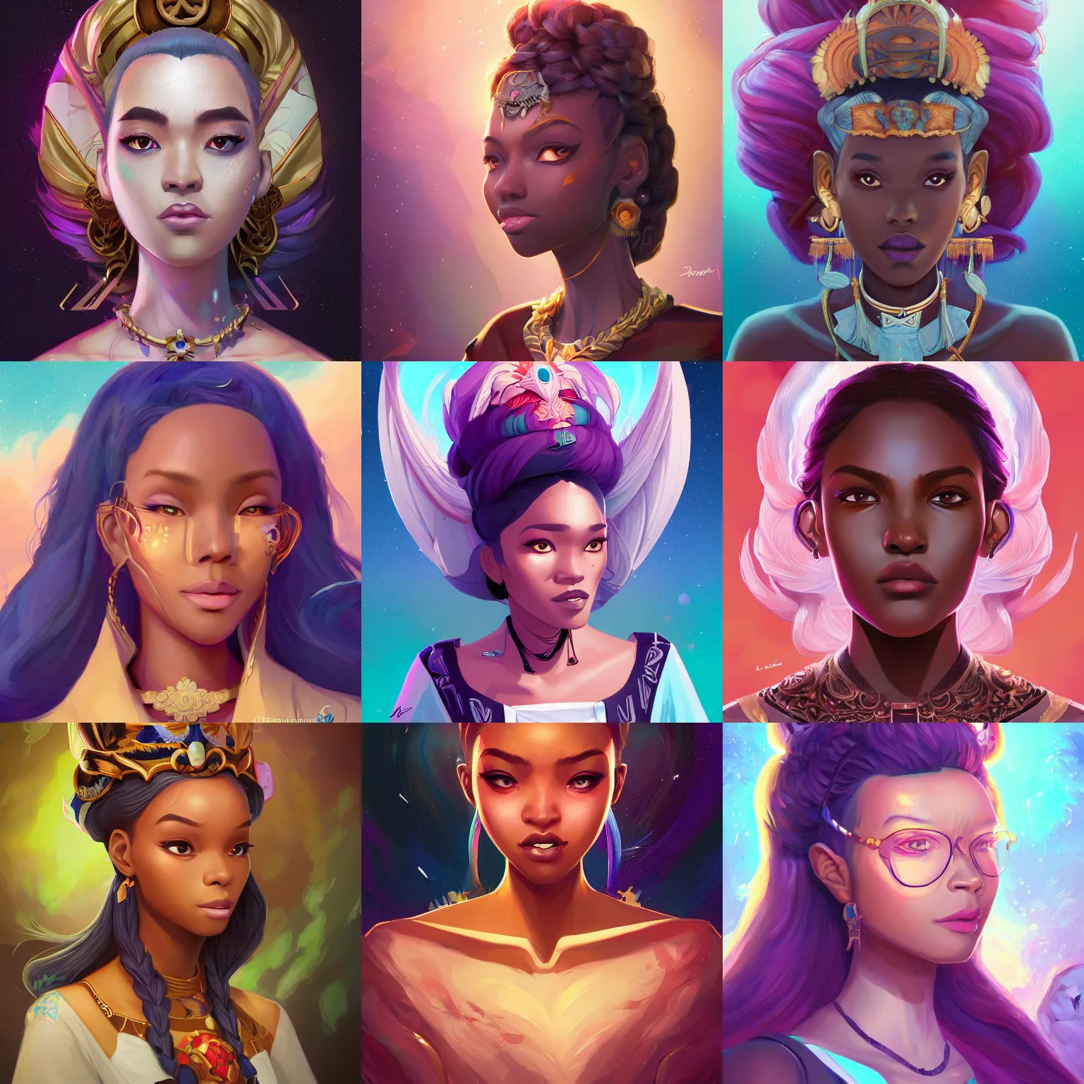 Prompt: a portrait of empress of namibia, art by lois van baarle and loish and ross tran and rossdraws and sam yang and samdoesarts and artgerm and saruei and disney and wlop, digital art, highly detailed, intricate, sharp focus, trending on artstation hq, deviantart, unreal engine 5, 4 k uhd image