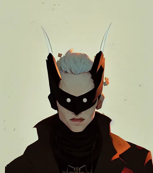 Image similar to portrait of a vampire hunter by atey ghailan, by greg rutkowski, by greg tocchini, by james gilleard, by joe fenton, by kaethe butcher, dynamic lighting, gradient light blue, brown, blonde cream and white color scheme, grunge aesthetic