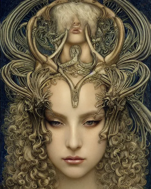 Image similar to in the style of beautiful lady gaga steampunk, detailed and intricate by jean delville, gustave dore and marco mazzoni, art nouveau, symbolist, visionary, gothic, pre - raphaelite