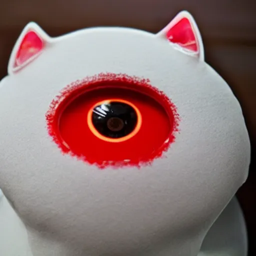 Prompt: a red eyed cat made entirely of jello, glowing eyes