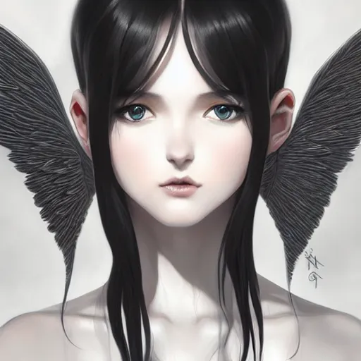 beautiful black haired angel girl, black jacket, black | Stable Diffusion |  OpenArt