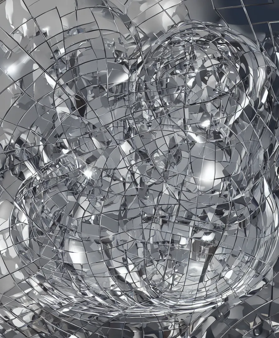 Prompt: render photoreal high gloss chrome abstract sphere puzzle maze breathtaking surreal Dali