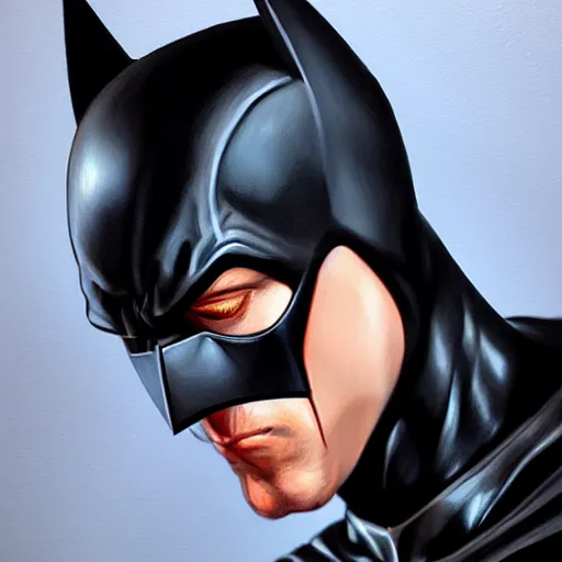 Image similar to batman, oil painting, artgerm, portrait, highly detailed, artstation