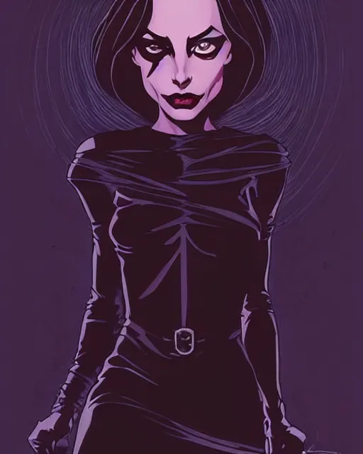 Prompt: style of mike mignola, artgerm : : gorgeous willa holland : : evil witch, swirling black magic, black dress : : symmetrical face, symmetrical eyes : : full body pose : : gorgeous black hair : : magic lighting, low spacial lighting : :