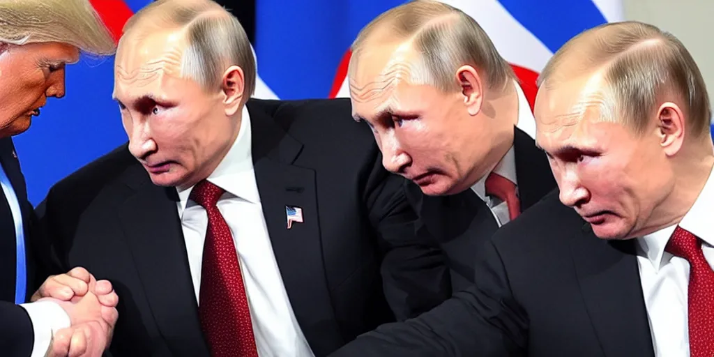 Image similar to trump giving putin happy finish