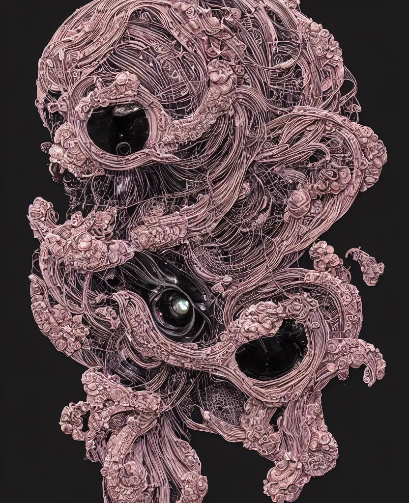 Prompt: fully black background. background hex 000000. goddess princess face close-up portrait ram skull. japanese coloured paper bas relief paper sculpture. jellyfish phoenix head, nautilus, orchid, skull, betta fish, bioluminiscent creatures, intricate artwork by Tooth Wu and wlop and beeple. octane render, trending on artstation, greg rutkowski very coherent symmetrical artwork. cinematic, hyper realism, high detail, octane render, 8k