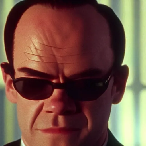 Prompt: agent Smith from the matrix if he is not at work, relaxed, cosy 8k