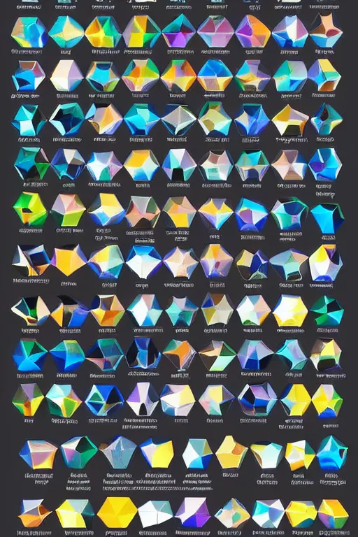 Image similar to a collection of prisms of all the chemical elements in the world, infographic