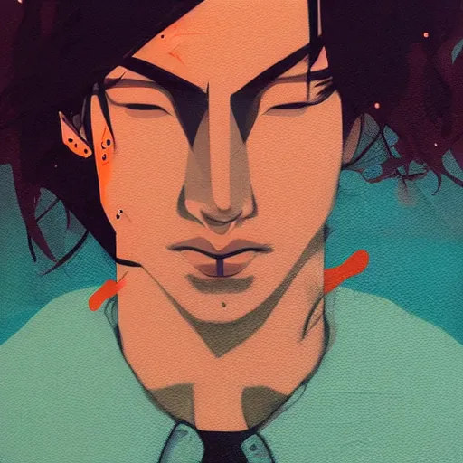 Prompt: Joji profile picture by Fujita, Goro, asymmetrical, dark vibes, Organic Painting , Matte Painting, geometric shapes, easy edges, graffiti, street art:2 by Sachin Teng:4