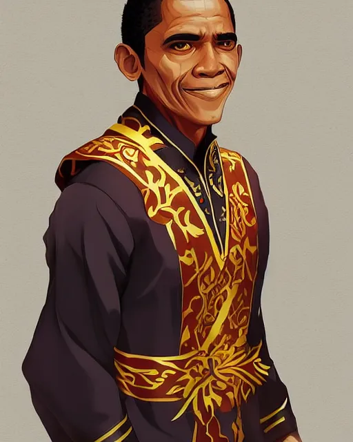 Image similar to an anime portrait of obama as a beautiful man wearing a filipino traditional barong tagalog from skyrim, by stanley artgerm lau, wlop, rossdraws, james jean, andrei riabovitchev, marc simonetti, and sakimichan, trending on artstation