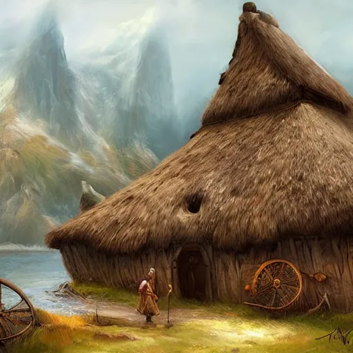Prompt: A beautiful viking village by Mandy Jurgens