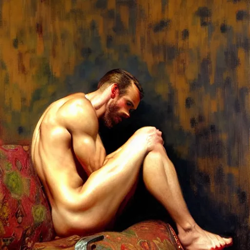 Image similar to cam gigandet types on his laptop, painting by gaston bussiere, craig mullins, j. c. leyendecker, tom of finland