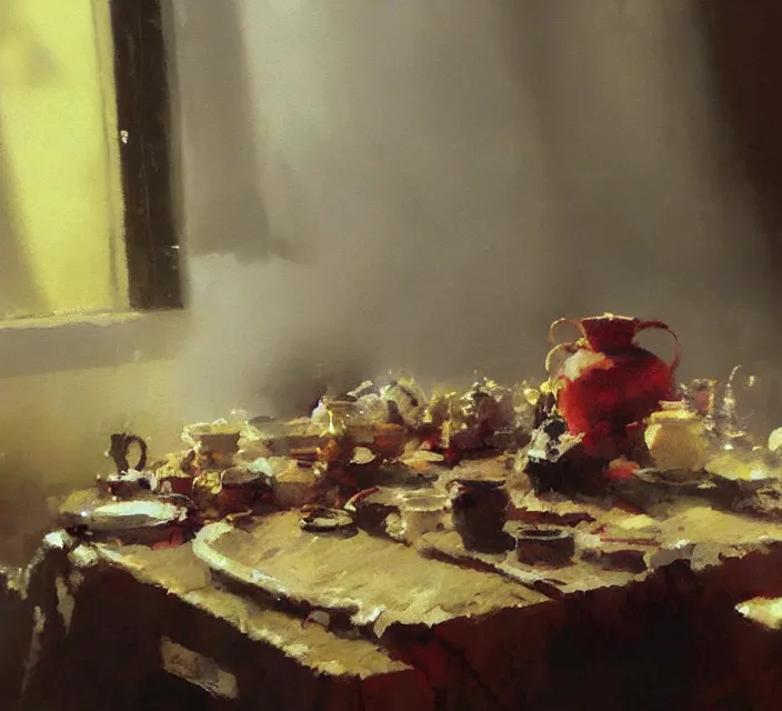 Image similar to a beautiful still life painting by Craig Mullins