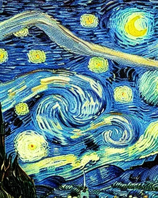 Image similar to a person looking at the night sky with stars, colorful, beautiful, national geographic, very detailed, astrophotography, oil painting, canvas, Vincent van Gogh, Caspar David Friedrich, Theodor Kittelsen, Albert Bierstadt