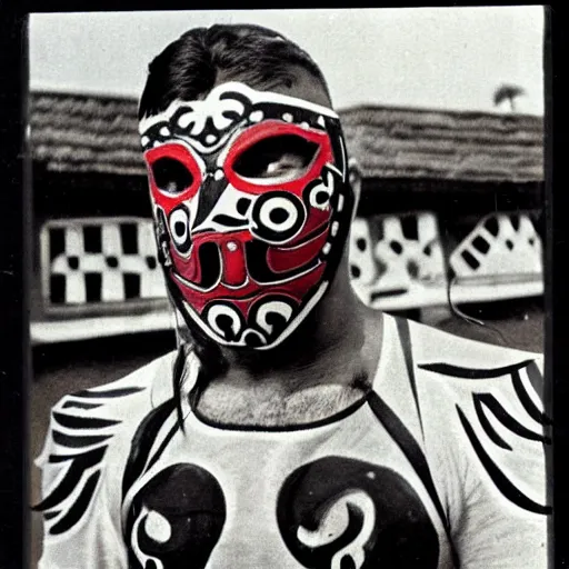 Prompt: mexican luchador with mask 1 9 7 0's photo