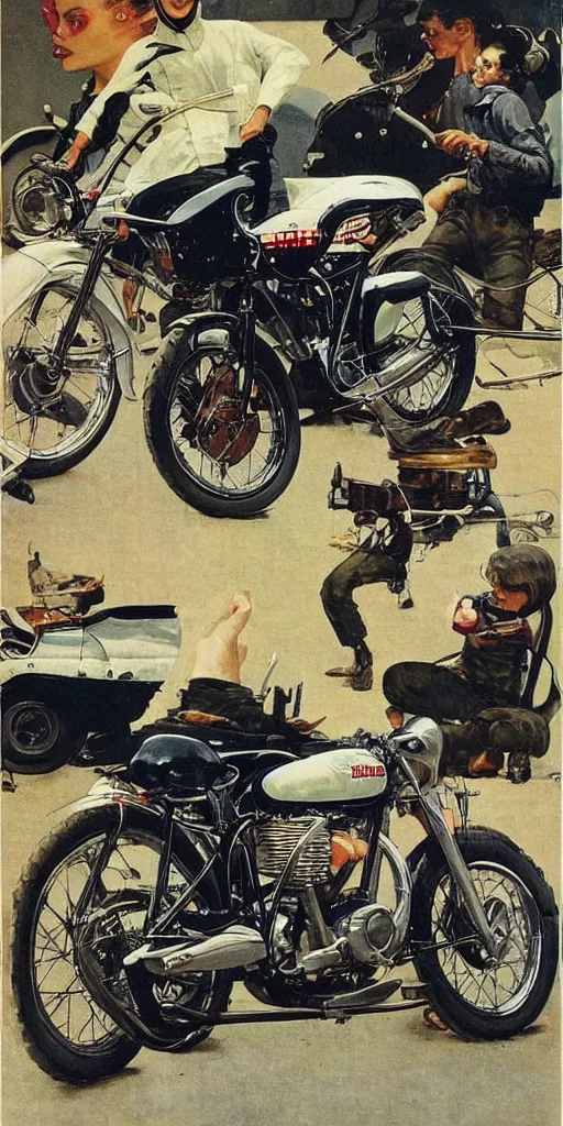 Prompt: “ ( ( ( ( ( 1 9 5 0 s motorcycle cafe racer scrambler ) ) ) ) ) by norman rockwell and dieter rams and chris foss and syd mead!!!!!!!!!!!!!!!!!!!!! ”