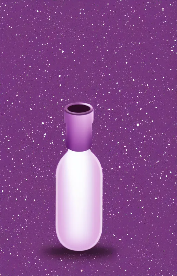 Image similar to purple liquid inside a bottle, universe background, minimalist artwork,