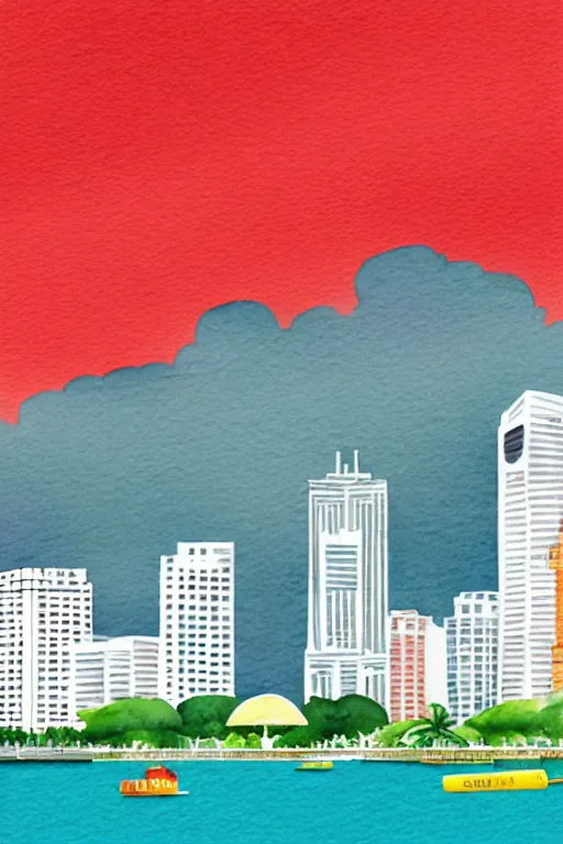 Image similar to minimalist watercolor art of singapur, illustration, vector art