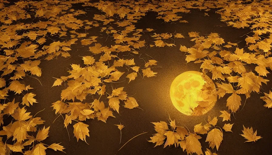 Image similar to golden leaves at frame border, creative!!! composition for a book cover!!!, absurdly beautiful, ultrafine hyperrealistic detailed moon by wlop and artgerm and greg rutkowski, intricate linework, sharp focus, smooth, octopath traveler, final fantasy, unreal engine, dramatic lighting, ethereal, 8 k