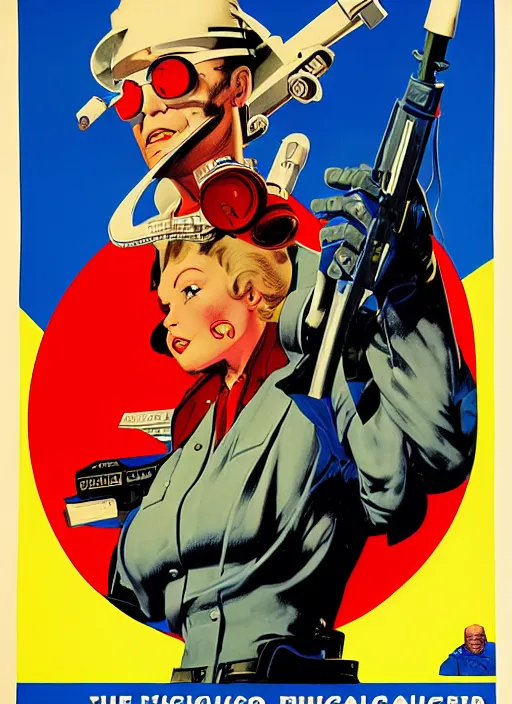 Image similar to american propaganda poster. cyberpunk surgeon. portrait by jean giraud and anton otto fischer and john philip falter and will eisner and gil elvgren