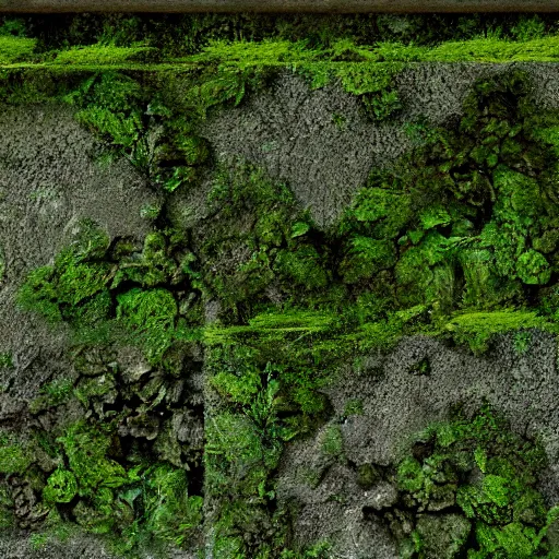 Prompt: a seamless concrete wall texture with moss and fungi