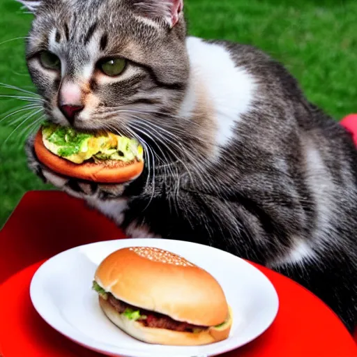 Image similar to cat eating a hamburger