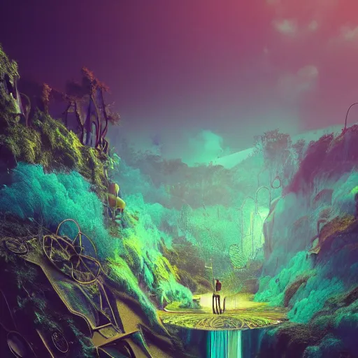 Image similar to a world of dew within every dewdrop a world of struggle, volumetric void of latent space, golden turquoise steampunk, axonometric high contrast cinematic light, mystical shadows, sharp focus, divine realm of gods, octane render,