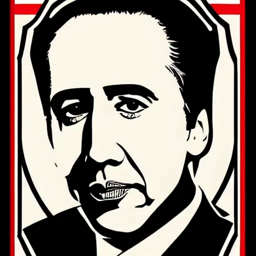 Image similar to nicolas cage in the style of obama hope poster, art by shepard fairey