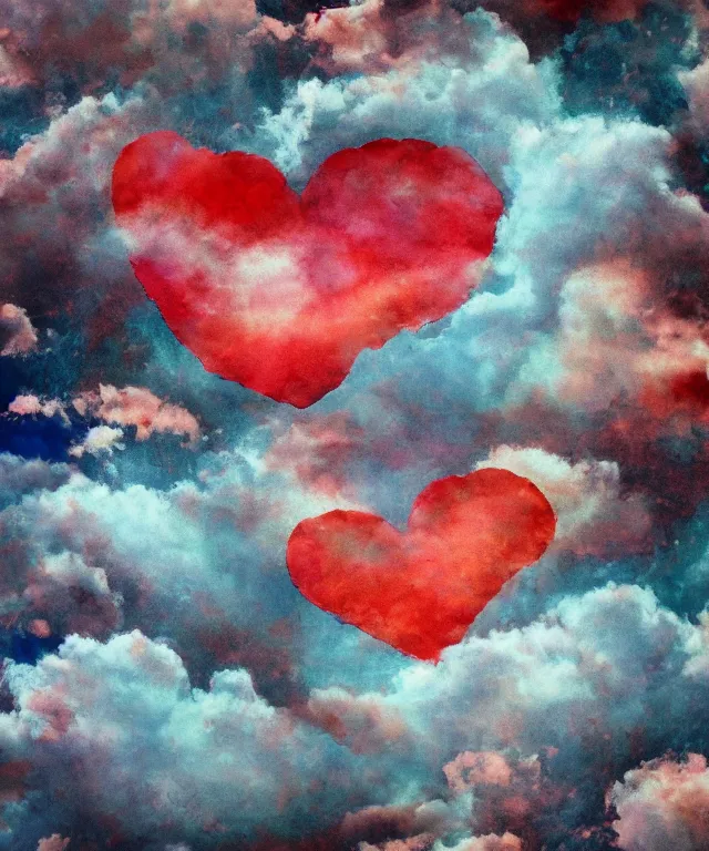 Image similar to water painting of heart shaped clouds