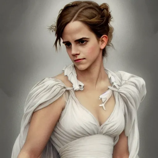 Prompt: emma watson, blonde pigrails, white dress, melissa fumero, traditional corsican, intricate, highly detailed, artstation, illustration, jurgens, rutkowski, bouguereau