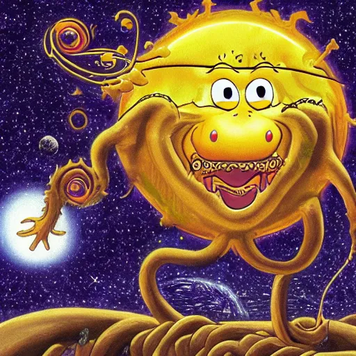 Image similar to Garfield as a lovecratian eldritch creature consuming a planet