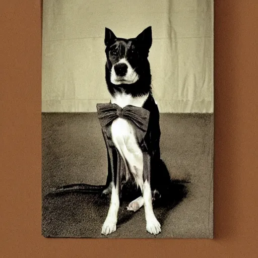 Image similar to dog posing for a portrait, style of edward gorey