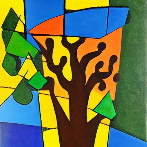 Image similar to Cubism painting of a tree, masterpiece