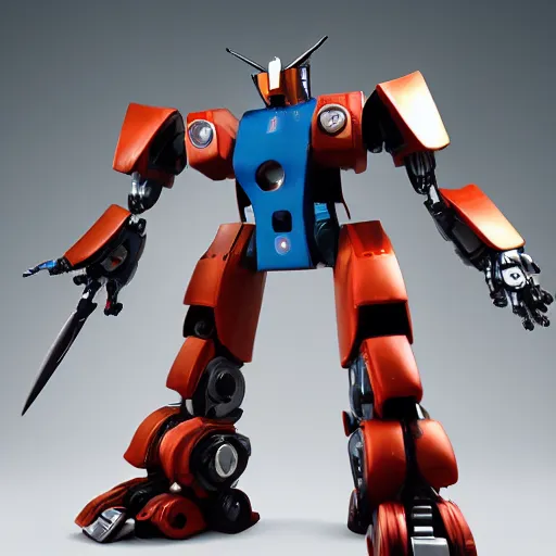 Image similar to transforming robot autobot standing tall with weapon drawn ready for battle, full body