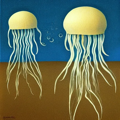 Image similar to a stinging jellyfish, by grant wood