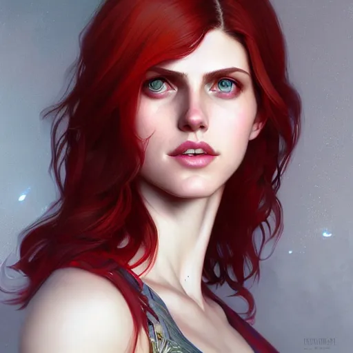 Prompt: beautiful natural teenage femshep, Alexandra Daddario, red hair intricate, elegant, highly detailed, digital painting, artstation, concept art, smooth, sharp focus, illustration, art by artgerm and greg rutkowski and alphonse mucha and loish and WLOP