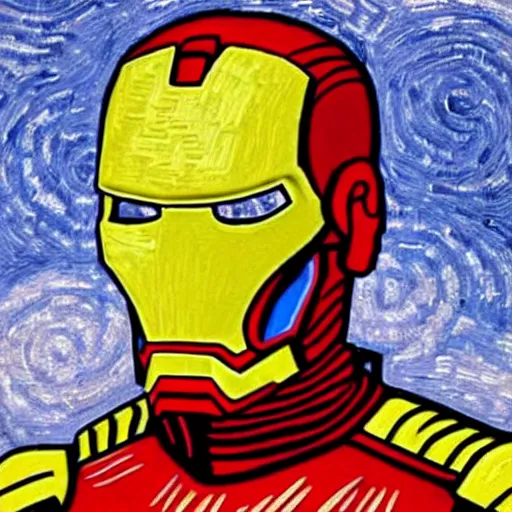 Image similar to roger waters as iron man close up portrait in the style of van gogh